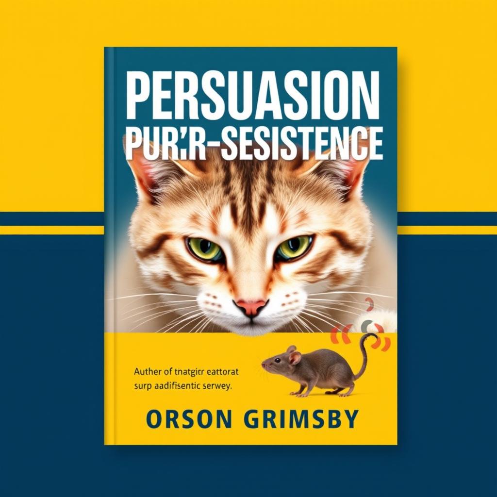 Book cover design featuring a large, bold title 'Persuasion Purr-sistence' at the center top in a striking, eye-catching font