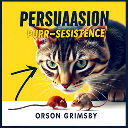 Book cover design featuring a large, bold title 'Persuasion Purr-sistence' at the center top in a striking, eye-catching font