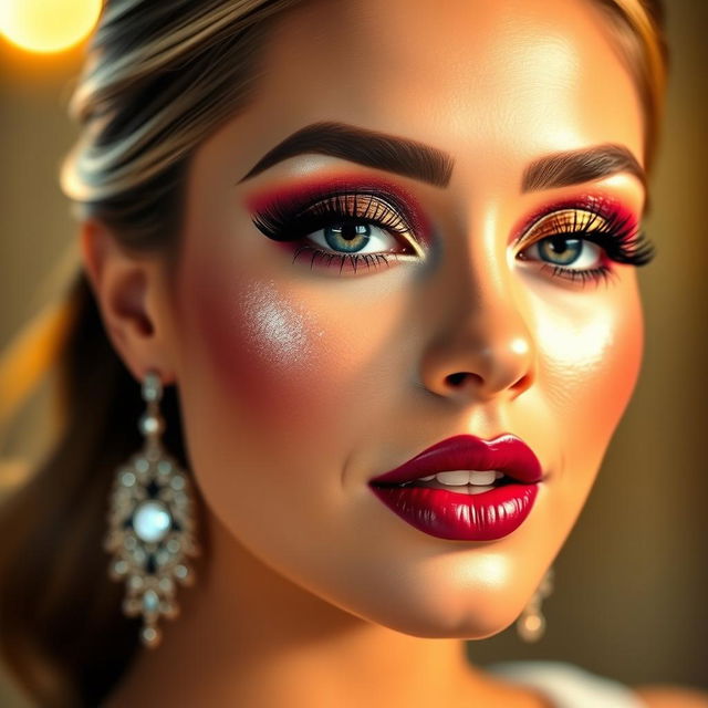 A stunning, glamorous makeup look on a beautiful woman