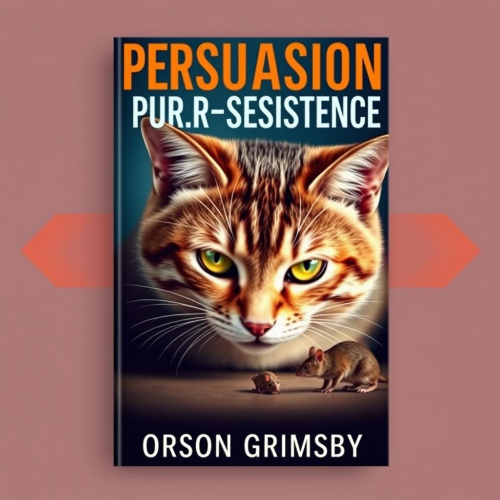 A book cover design titled 'Persuasion Purr-sistence' in large, bold font, prominently displayed at the top