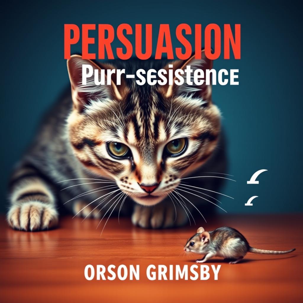 A flat book cover design titled 'Persuasion Purr-sistence' in large, bold typography at the top, with the author name 'Orson Grimsby' in a smaller font directly underneath