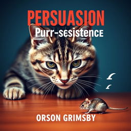 A flat book cover design titled 'Persuasion Purr-sistence' in large, bold typography at the top, with the author name 'Orson Grimsby' in a smaller font directly underneath