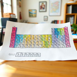A hand-drawn illustration of the Periodic Table of Elements, looking as if it was created by the user on a sheet of paper