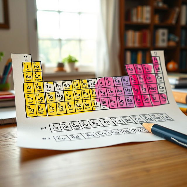 A hand-drawn illustration of the Periodic Table of Elements, looking as if it was created by the user on a sheet of paper