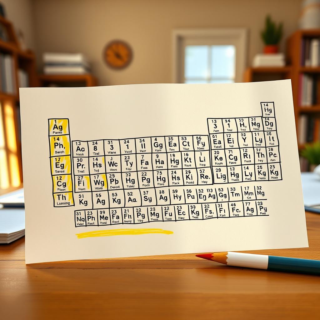 A hand-drawn illustration of the Periodic Table of Elements, looking as if it was created by the user on a sheet of paper