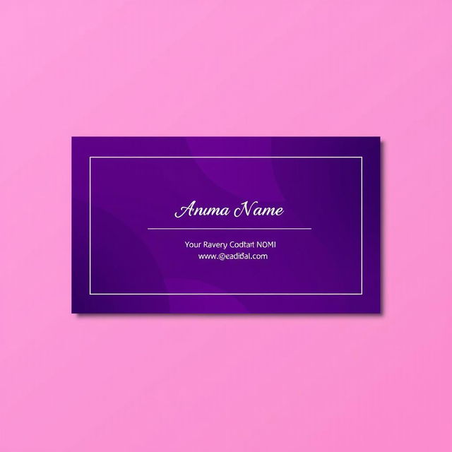 A business card design featuring a rich purple background and a sleek black border