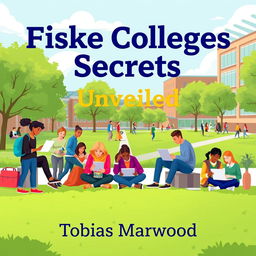 A vibrant and realistic college campus scene featuring diverse students engaged in study groups and using laptops