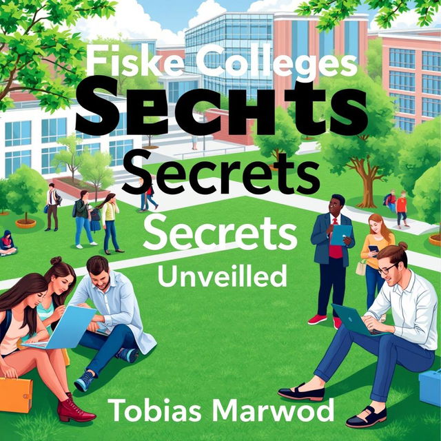 A vibrant and realistic college campus scene featuring diverse students engaged in study groups and using laptops