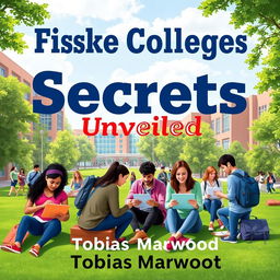 A vibrant and realistic college campus scene featuring diverse students engaged in study groups and using laptops