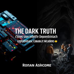 A dramatic split image illustrating the contrasting themes of modern technology and the harsh reality of cobalt mining