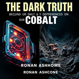 A dramatic split image illustrating the contrasting themes of modern technology and the harsh reality of cobalt mining
