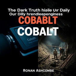 A dramatic split image design featuring a shiny, high-tech device on the left side, contrasting with a gritty mining scene on the right side showing workers in rough conditions