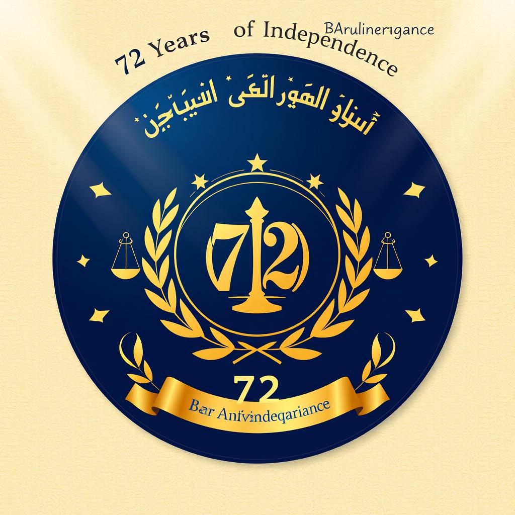 A captivating and elegant poster celebrating the 72nd anniversary of the Iranian Bar Association