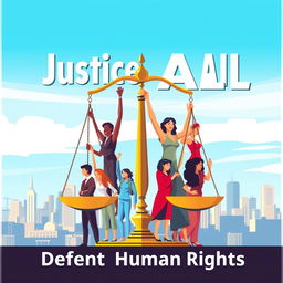 A visually striking poster representing the theme of the rule of law and the defense of human rights