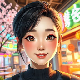 A digital portrait of a person with distinct East Asian features, resembling a popular Korean character