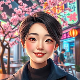 A digital portrait of a person with distinct East Asian features, resembling a popular Korean character