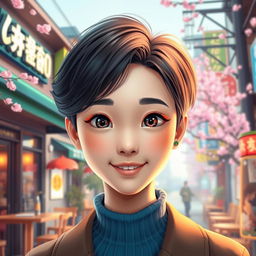 A digital portrait of a person with distinct East Asian features, resembling a popular Korean character