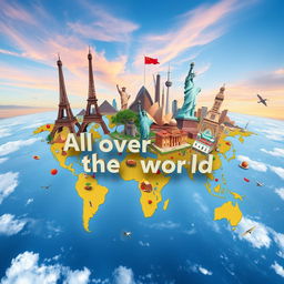 A captivating and expansive representation of the phrase "all over the world", showcasing a diverse array of landmarks from different countries