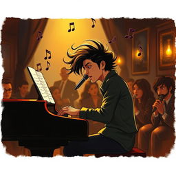 A striking portrayal of a "musician" lost in the moment during a live performance