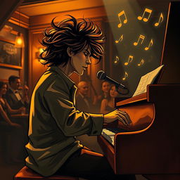 A striking portrayal of a "musician" lost in the moment during a live performance