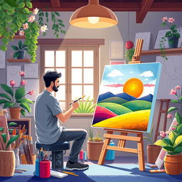 An appealing illustration titled "A Nice Drawing" showcasing an artist in the process of creating a beautiful piece of artwork