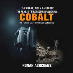 A dramatic split image for a book cover titled 'The Dark Truth Behind Our Daily Dependencies on Cobalt' by Ronan Ashcombe