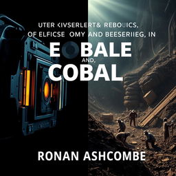 A dramatic split image for a book cover titled 'The Dark Truth Behind Our Daily Dependencies on Cobalt' by Ronan Ashcombe