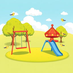 A cute and colorful cartoon illustration of a simple playground scene