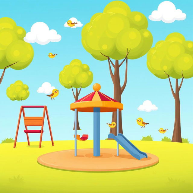 A cute and colorful cartoon illustration of a simple playground scene