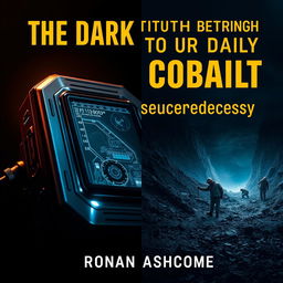 A dramatic split image cover design for 'The Dark Truth Behind Our Daily Dependencies on Cobalt' by Ronan Ashcombe