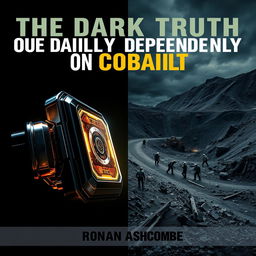 A dramatic split image cover design for 'The Dark Truth Behind Our Daily Dependencies on Cobalt' by Ronan Ashcombe