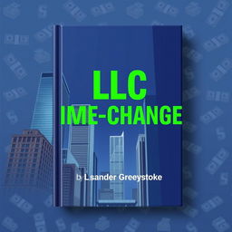 A flat book cover design that features a realistic cityscape with tall skyscrapers in the background, representing business success and growth