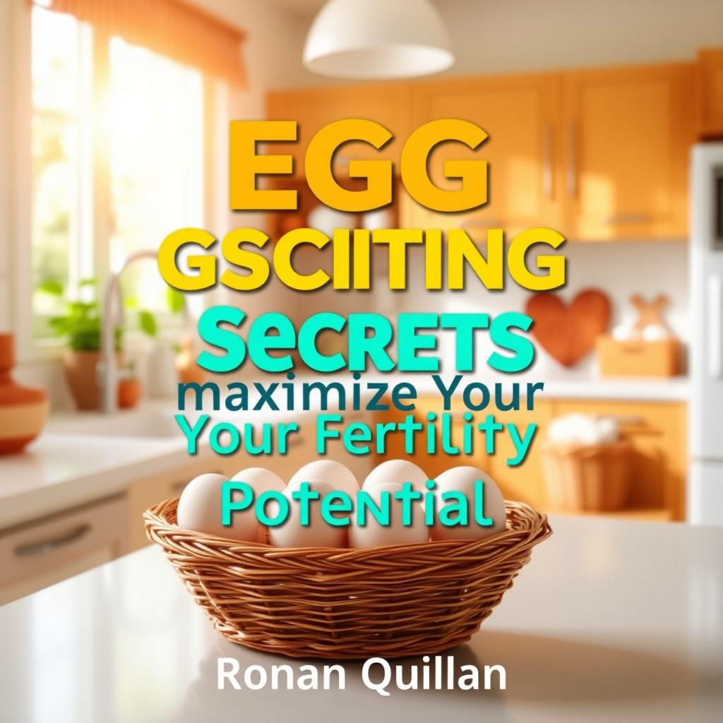 A realistic image of a sunny, vibrant kitchen with a basket of fresh eggs on a countertop