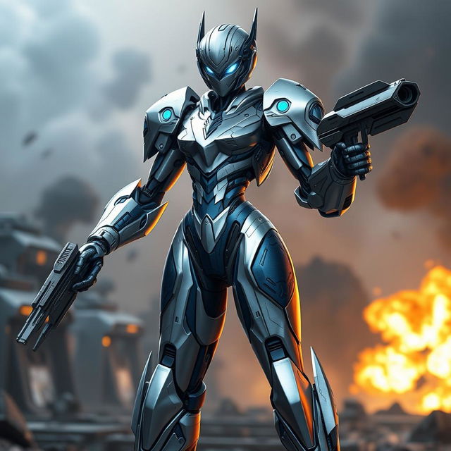 A futuristic female battle robot named 'Fatima', designed with sleek, aerodynamic features and high-tech armor