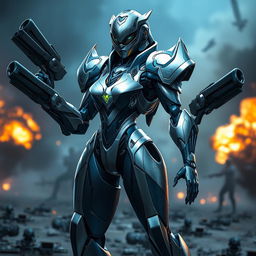 A futuristic female battle robot named 'Fatima', designed with sleek, aerodynamic features and high-tech armor