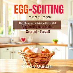 A flat book cover design featuring a realistic image of a sunny, vibrant kitchen, filled with natural light
