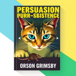 A flat book cover design titled 'Persuasion Purr-sistence' in large, bold font at the top