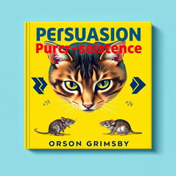 A flat book cover design titled 'Persuasion Purr-sistence' in large, bold font at the top