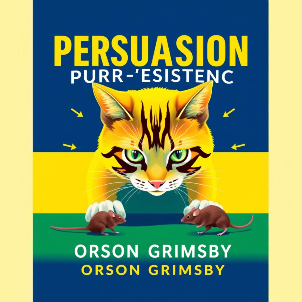 A flat book cover design titled 'Persuasion Purr-sistence' in large, bold font at the top