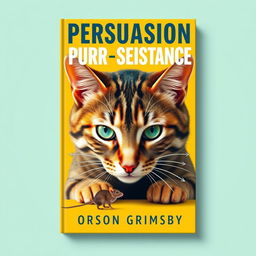 A flat book cover design titled 'Persuasion Purr-sistence' in large, bold font at the top