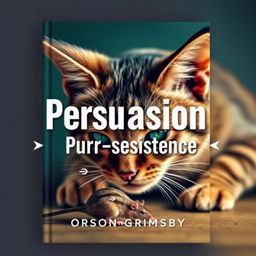 A book cover design featuring a large, bold title "Persuasion Purr-sistence" in an eye-catching font