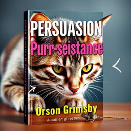 A book cover design featuring a large, bold title "Persuasion Purr-sistence" in an eye-catching font