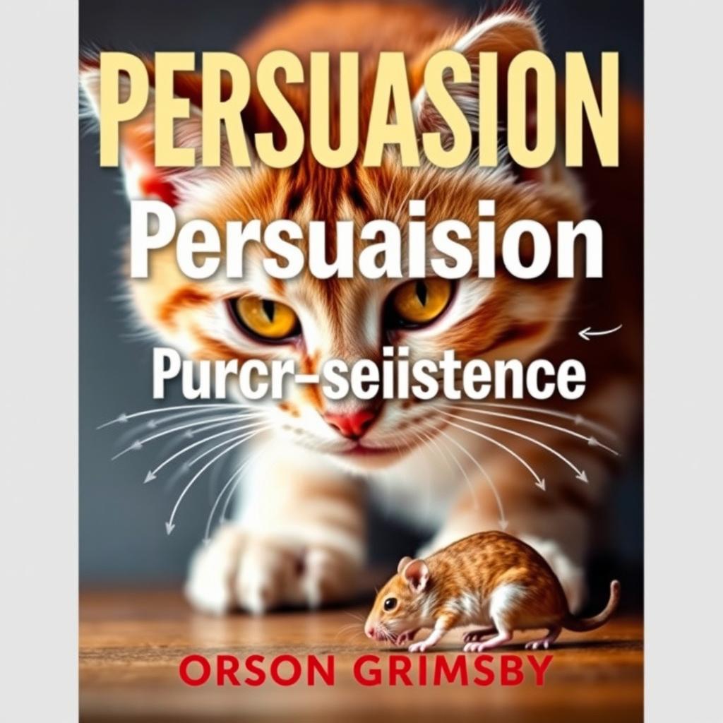 A book cover design featuring a large, bold title "Persuasion Purr-sistence" in an eye-catching font