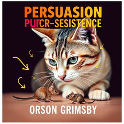 A book cover design featuring a large, bold title at the top reading 'Persuasion Purr-sistence' in a vibrant, eye-catching font