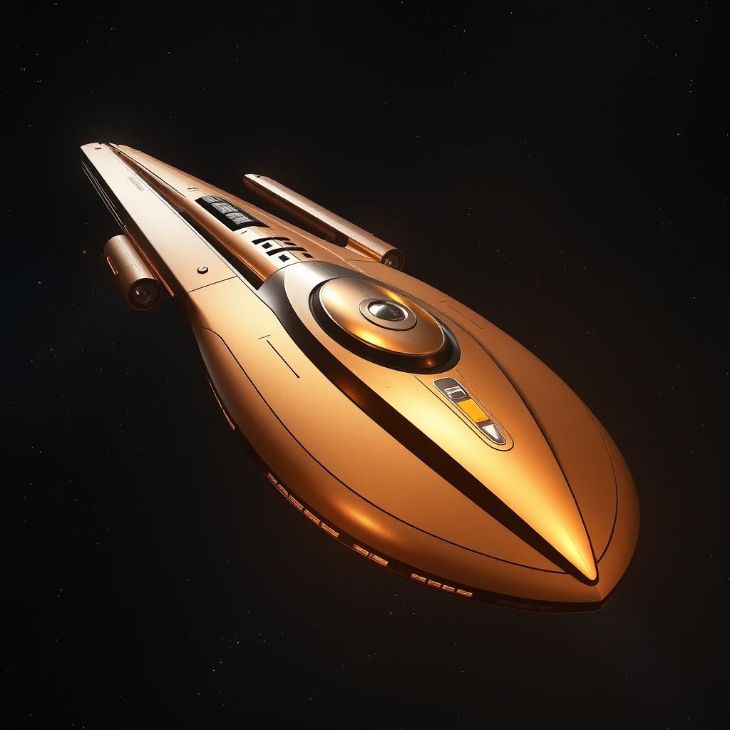 A massive yet sleek starship soaring gracefully through the depths of space, characterized by its smooth and aerodynamic design