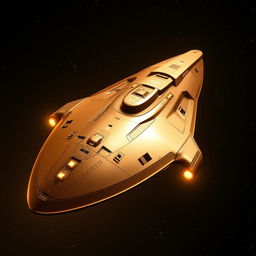 A massive yet sleek starship soaring gracefully through the depths of space, characterized by its smooth and aerodynamic design