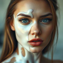 A close-up portrait of a beautiful woman with a captivating expression