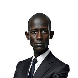 A man with a blank, question mark-shaped face, wearing a sharp, tailored suit