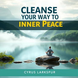 A serene book cover design titled 'Cleanse Your Way to Inner Peace' by Cyrus Larkspur