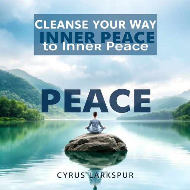 A serene book cover design titled 'Cleanse Your Way to Inner Peace' by Cyrus Larkspur